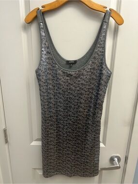 Express Gray Silver Sequin Tank Dress, M